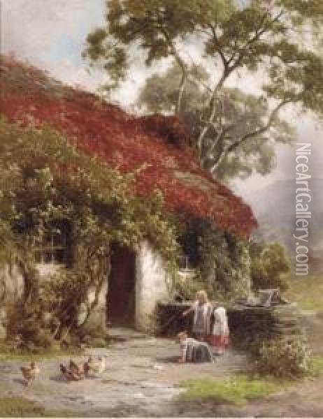 A Game Outside The Cottage Oil Painting - Edward Henry Holder
