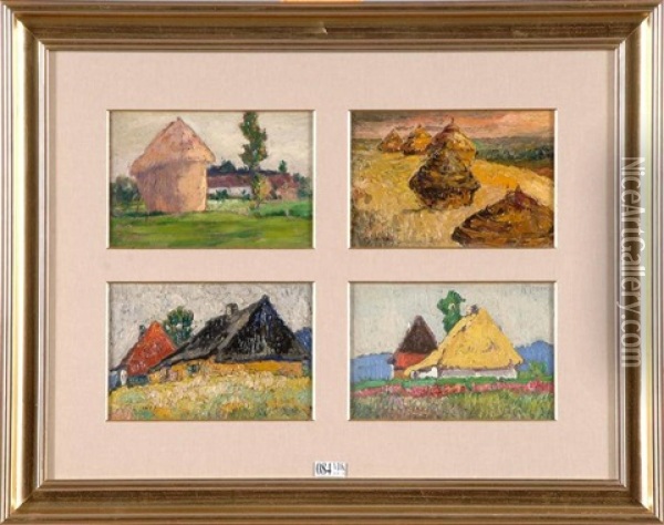 Les Moissons (series Of 4 In 1 Frame) Oil Painting - Henri Meuwis