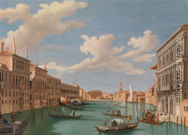Venezianische Vedute, Blick Von Der Ca Calergi Uber Den Canale Grande In Richtung S. Geremia Oil Painting - Vincenzo Chilone