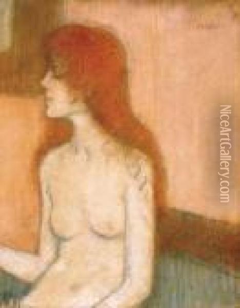 Red- Haired Sitting Nude Oil Painting - Jozsef Rippl-Ronai