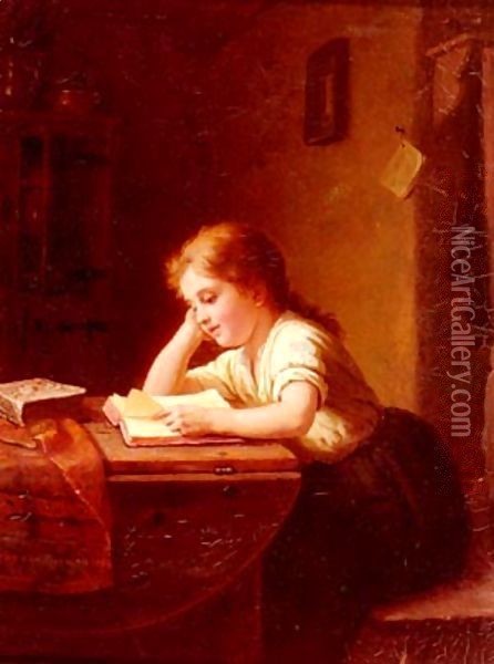 Das Lesende Madchen (Girl Reading) Oil Painting - Meyer Georg von Bremen