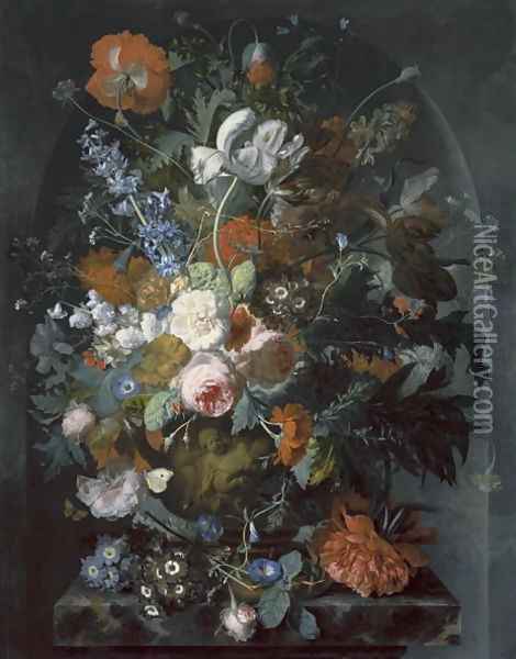 Vase of Flowers in a Niche Oil Painting - Jacob van Huysum
