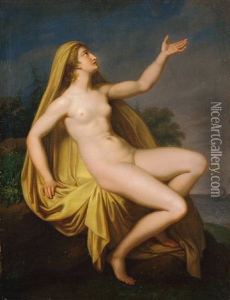 Mythologische Frauengestalt, Auf Einem Felsen Sitzend Oil Painting - Johann August Nahl the Elder