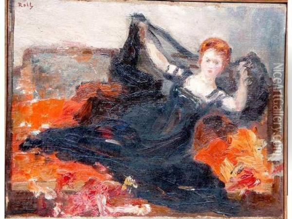  Elegante Sur Un Sofa  Oil Painting - Alfred Roll