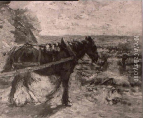 A Cart Horse Pulling A Hay Rick Oil Painting - Mark William Fisher