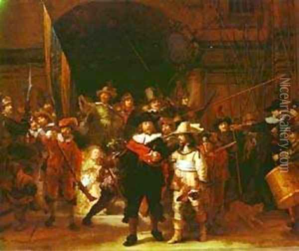 The Night Watch (The Militia Company Of Captain Frans Banning Cocq And Of Lieutenant Willem Van Ruytenburgh) 1642 Oil Painting - Harmenszoon van Rijn Rembrandt