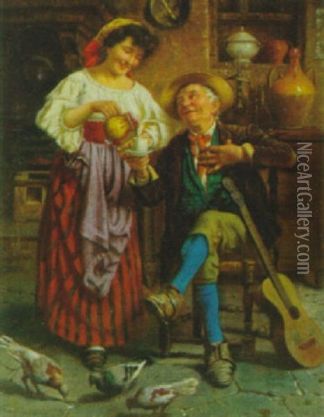 Genreszene Oil Painting - Lajos Koloszvary