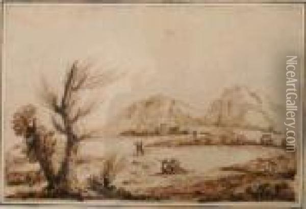 Landscape With Fishermen Oil Painting - Guercino