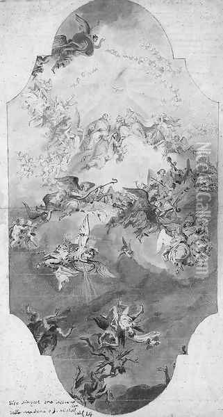 The Assumption of the Virgin with the Fall of the Rebel Angels A study for a ceiling decoration Oil Painting - Bartolommeo Tarsia