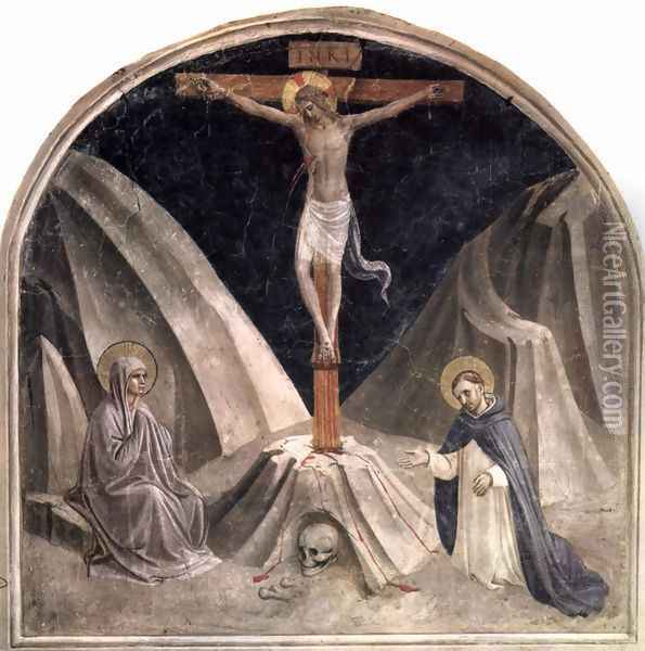 Crucifixion with Mary and St. Dominic, Golgathaberg and skull Adams Oil Painting - Angelico Fra