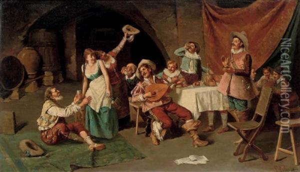 Merriment In The Tavern Oil Painting - Francesco Peluso
