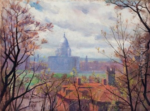 State House, Springtime, Rhode Island Oil Painting - Frank Convers Mathewson