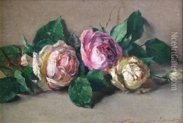 Still Life Of Three Roses Oil Painting - Henry Campotosto