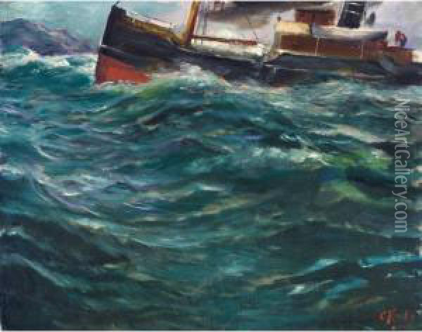 Skip I Stormvaer (ship In Stormy Weather) Oil Painting - Christian Krohg
