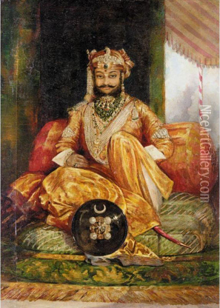 His Highness Maharaja Tukoji Ii Of Indore Oil Painting - George Landseer