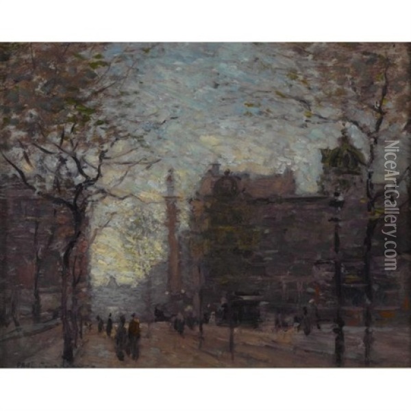 Rainy Day, Columbus Circle (study) Oil Painting - Paul Cornoyer
