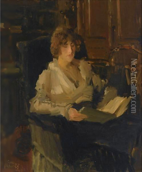 A Woman In A Chair Reading Oil Painting - Isaac Israels