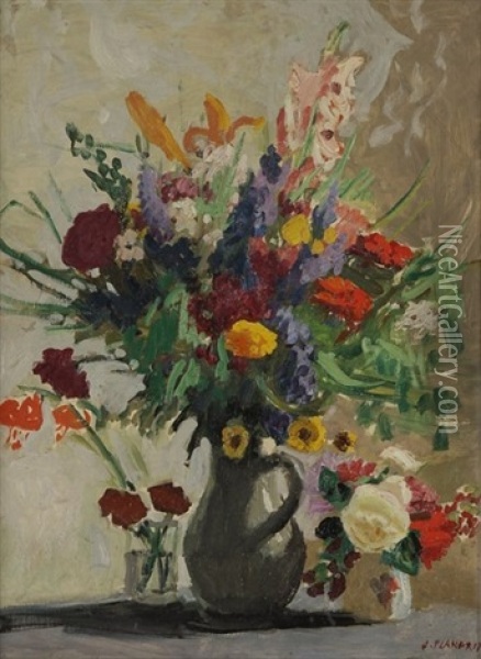 Vase De Fleurs Oil Painting - Jules Leon Flandrin