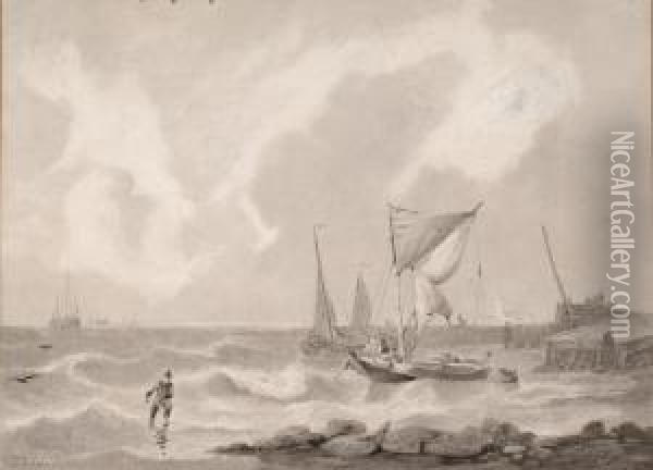 Fishermen In Thebreakers Oil Painting - Petrus Jan Schotel