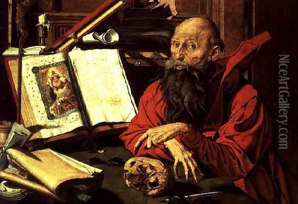 St. Jerome in Meditation Oil Painting - Marinus van Roejmerswaelen