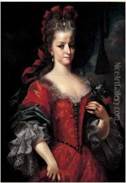 Portrait De Jeune Femme A La Robe Rouge Oil Painting - Dalle, Il Mulinaretto Giovanni Maria Piane