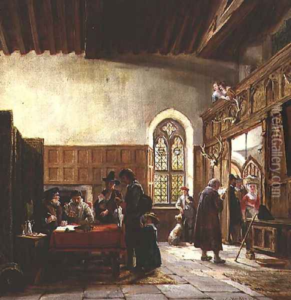 The Interior of the Great Hall Haddon Rent Day Oil Painting - John Callcott Horsley