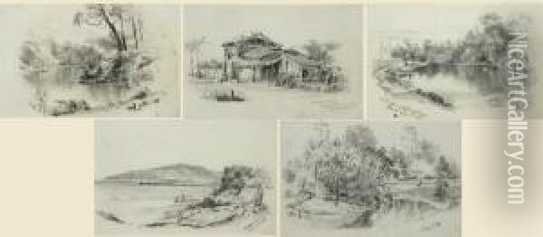 Collection Of Five Landscape Drawings Oil Painting - John Mckirdy Nelson
