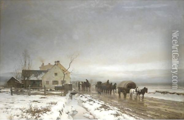 The Long And Wintery Road Oil Painting - Anders Anderson-Lundby