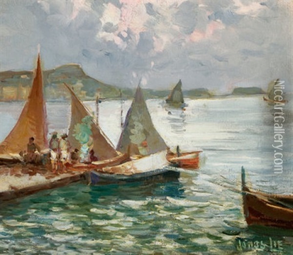 Harbor Sails Oil Painting - Jonas Lie