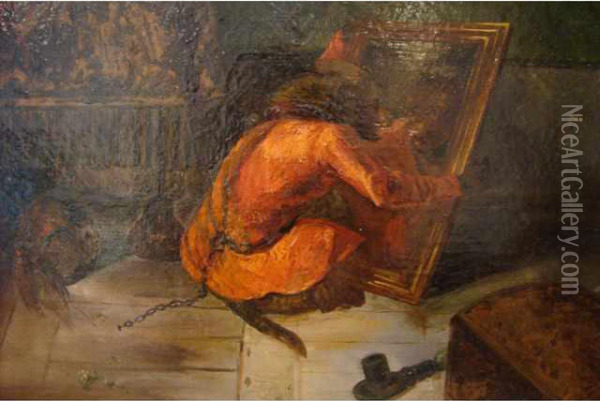 Singe Au Miroir Oil Painting - Alexandre Gabriel Decamps