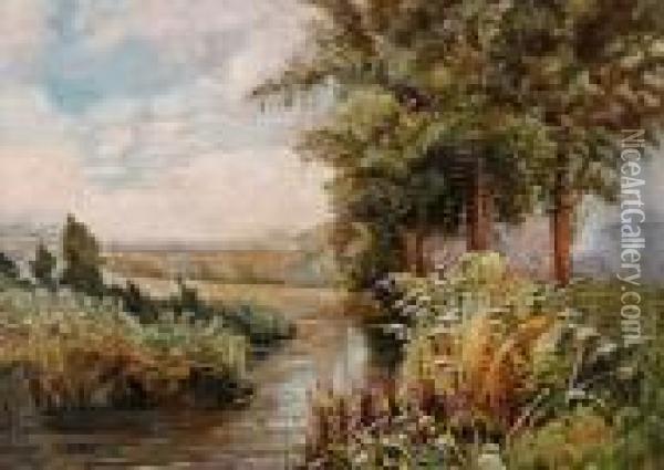 Paesaggio Fluviale Oil Painting - Onorato Carlandi