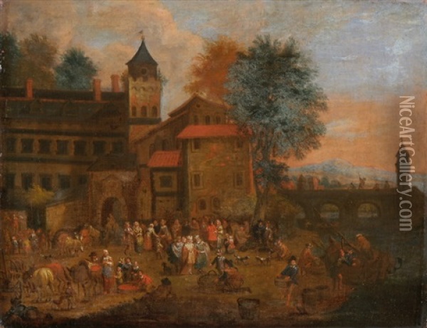Markttreiben Vor Den Toren Einer Stadt Oil Painting - Theobald Michau
