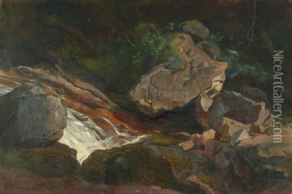 Landschaft Mit Felsen Und Einem Reisendem Wildwasserbach Oil Painting - Carl Maria Nicolaus Hummel