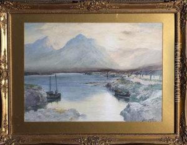 A Scottish Fishing Village Oil Painting - Thomas Swift Hutton