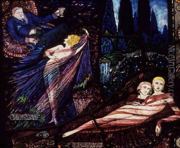 The Geneva Window depicting 'Mr Gilhooley' by Liam O'Flaherty and 'Deirdre' , 1929 Oil Painting - Harry Clarke