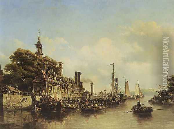 A view of the Hoofdpoort, Rotterdam 1851 Oil Painting - Elias Pieter van Bommel