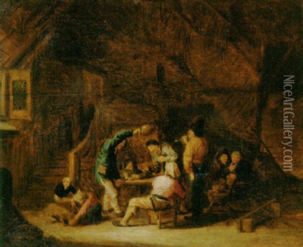 Boors Smoking And Drinking In A Barn Oil Painting - Adriaen Jansz van Ostade