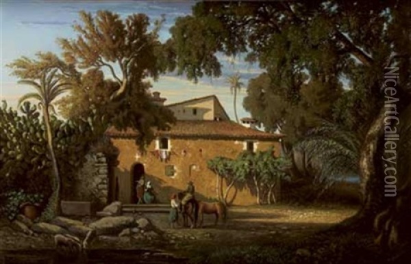 Vue D'une Villa A Valldemusa (majorque) Oil Painting - Adolphe-Paul-Emile Balfourier
