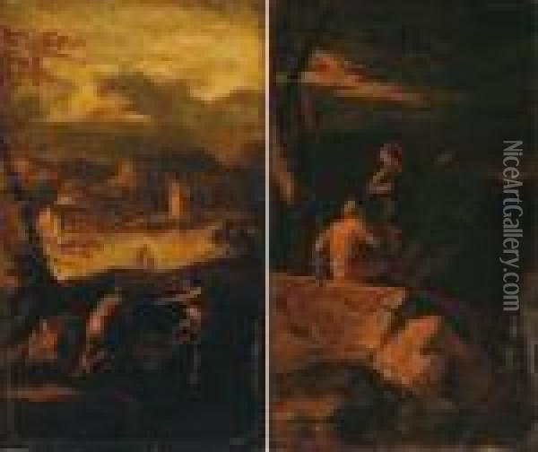 Paesaggio Di Rocce Con Figure Oil Painting - Salvator Rosa