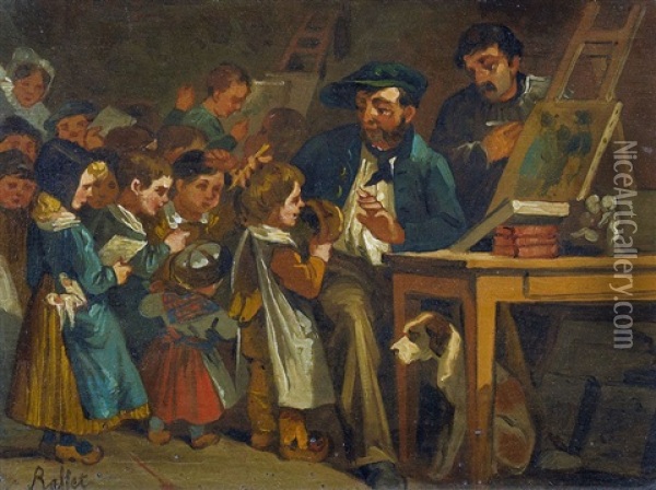Kinder Im Malatelier Oil Painting - Auguste Raffet