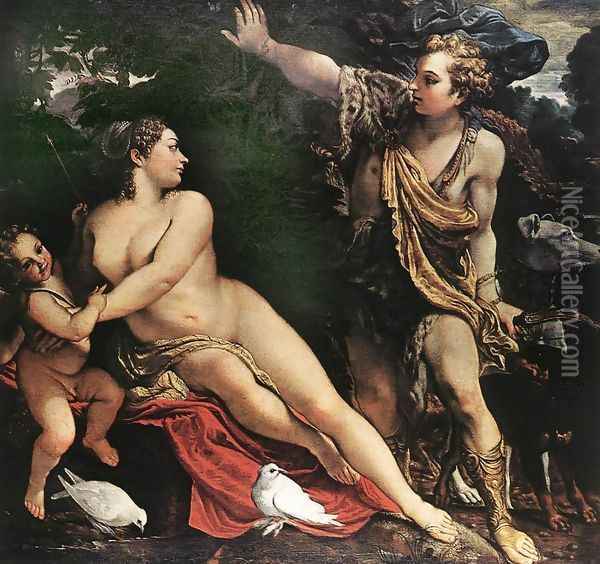 Venus and Adonis c. 1595 Oil Painting - Annibale Carracci