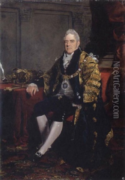 Portrait Of Sir Charles Flower, Bt, Lord Mayor Of London Wearing Robes Of Office Oil Painting - Ramsay Richard Reinagle