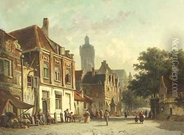 A Dutch town on market day Oil Painting - Adrianus Eversen