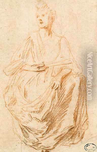 Woman sitting Oil Painting - Jean-Antoine Watteau