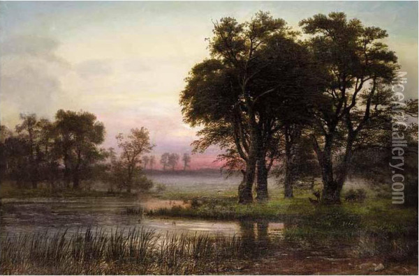 Sunset Oil Painting - Anton Edvard Kjeldrup