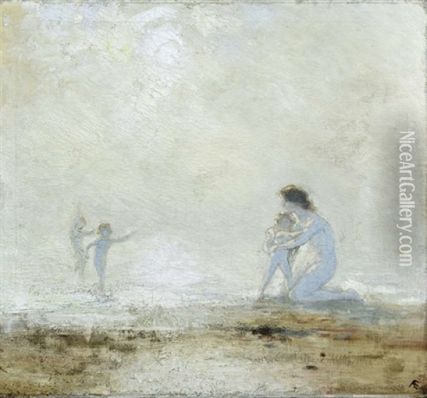 Playing On The Seashore Oil Painting - George Russell