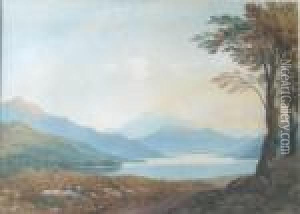 Bala Lake With Cader Idris In The Distance Oil Painting - John Varley