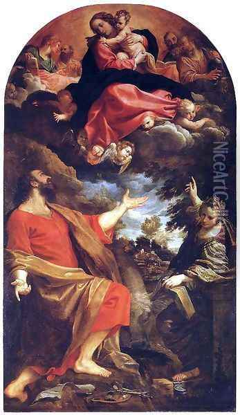 The Virgin Appears to St. Luke and Catherine Oil Painting - Annibale Carracci