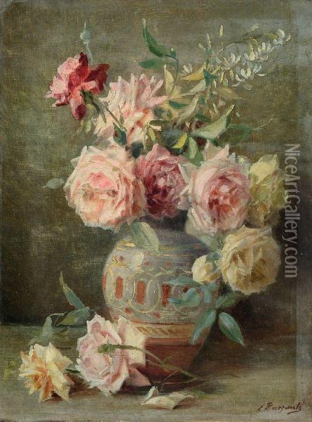Vaso Con Rose Oil Painting - Licinio Barzanti
