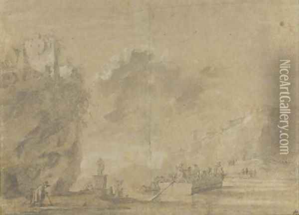An italianate landscape with a ferry crossing Oil Painting - Jan Asselijn